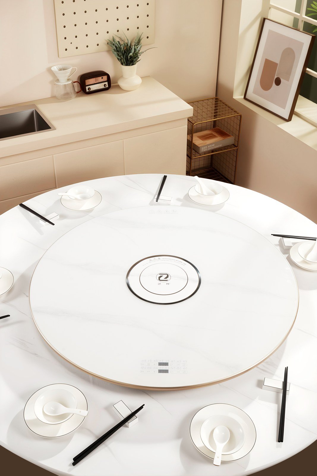 White ZVVEN warming tray with place settings on the surrounding table